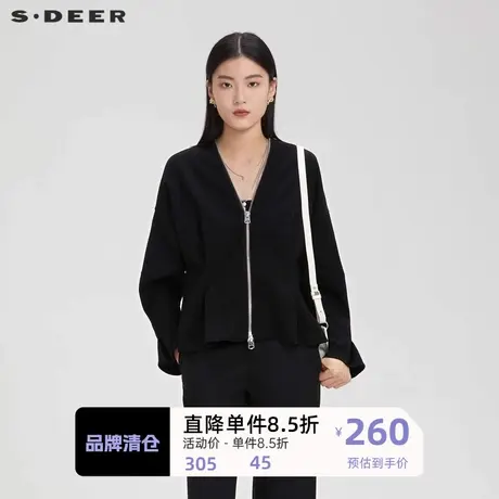 sdeer圣迪奥女装立领格纹压褶宽松短款外套S231Z2226图片
