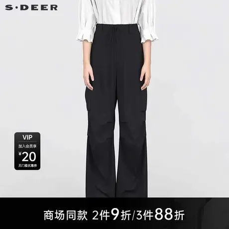 【商场同款】sdeer圣迪奥女装酷感系带工装阔腿降落伞裤S25280813图片
