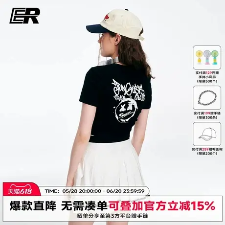 ER鬼脸涂鸦短袖女2025夏季新款辣妹装露肚脐上衣美式潮牌半袖体恤图片
