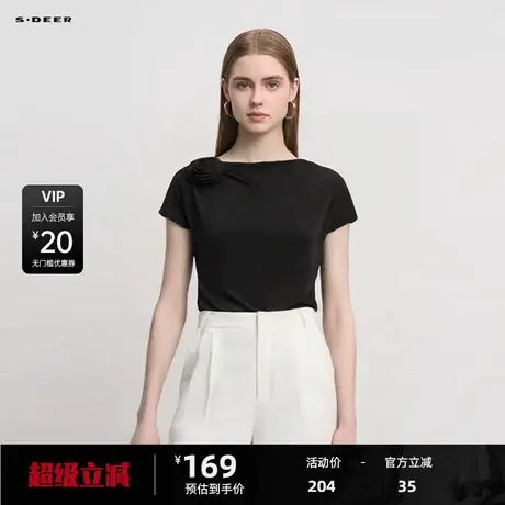 sdeer圣迪奥女装圆领立体花朵不规则短袖衬衫S242Z0402图片