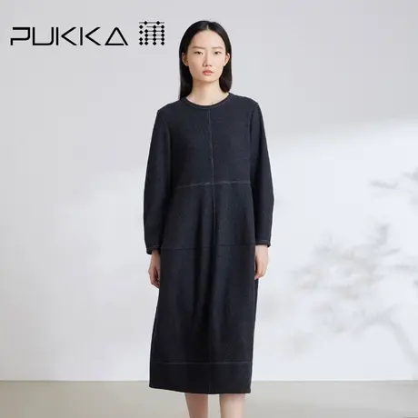 蒲PUKKA 毛呢针织连衣裙2023年冬季新款宽松休闲收腰显瘦裙子图片