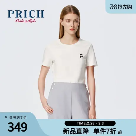 PRICH简约航海系穿搭圆领休闲短袖精梳正肩直身T恤衫女士商品大图