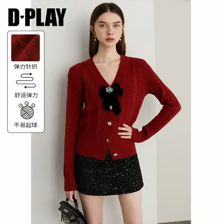 DPLAY【惠品】年冬季新款慵懒风红色针织衫好看加厚毛衣女商品大图