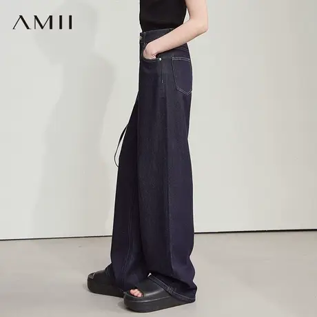 AMII【复古港风】2025秋季复古怀旧港风宽松直筒阔腿长裤牛仔裤女图片