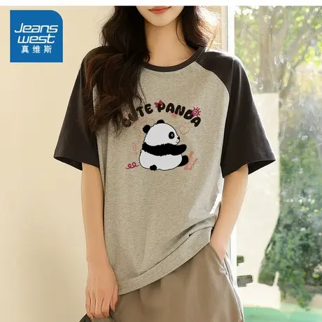 YD真维斯女装2025夏季新款 宽松百搭插肩袖纯棉短袖T恤上衣女商品大图