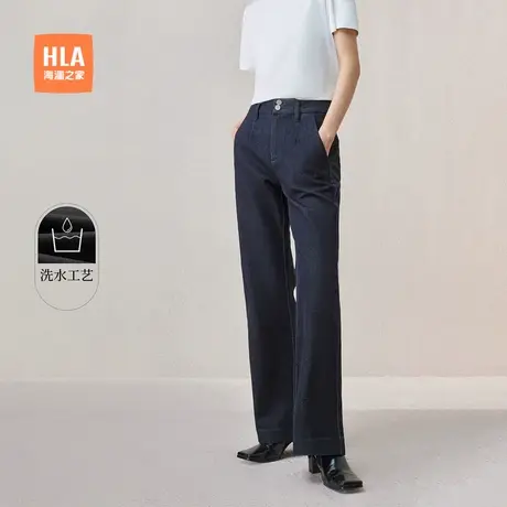 HLA/海澜之家微弹牛仔裤微弹春夏新款洗水显瘦商务高腰阔腿裤女装商品大图