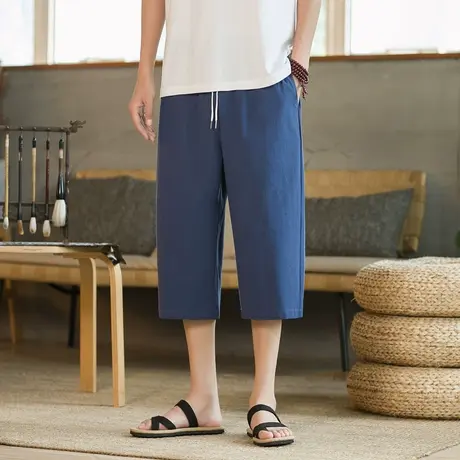 亚麻七分裤男款夏季宽松棉麻裤子中国风阔腿灯笼裤日系休闲哈伦裤商品大图