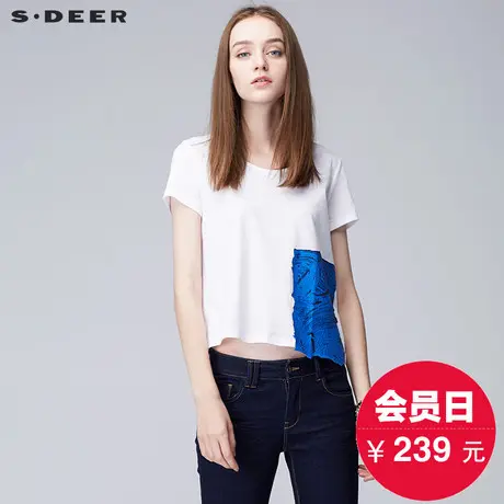 s.deer【商场同款】圣迪奥浩渺蓝调挺括胶印印花短款T恤S17280121图片