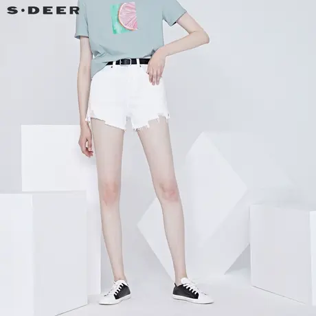 sdeer圣迪奥女装个性时尚铆钉破洞短裤热裤S20260902图片