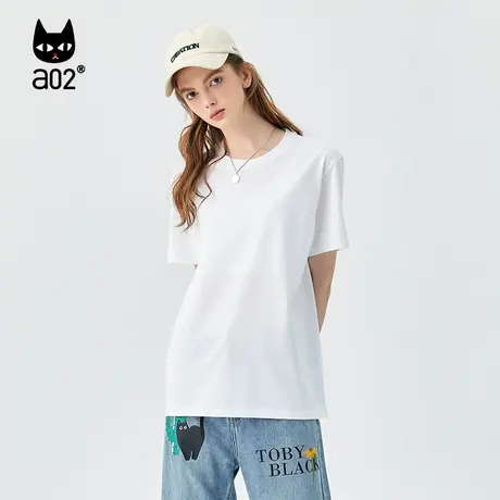 a02宽松通勤风短袖女2025夏季新品简约纯色圆领短袖百搭休闲上衣商品大图