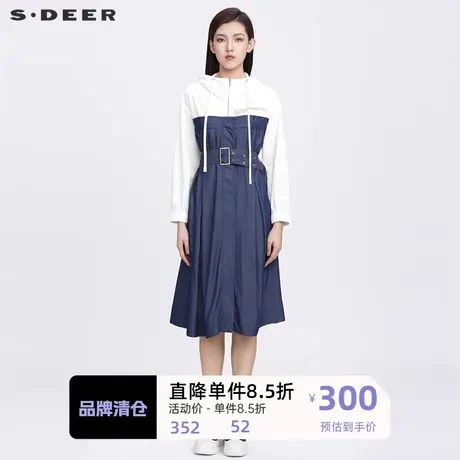 sdeer圣迪奥女装高领连帽撞色字母收腰拼接连衣裙S22181209🙍商品大图