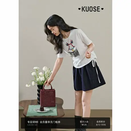 阔色白色趣味印花设计感上衣短款女2025夏季新款休闲纯棉短袖T恤图片