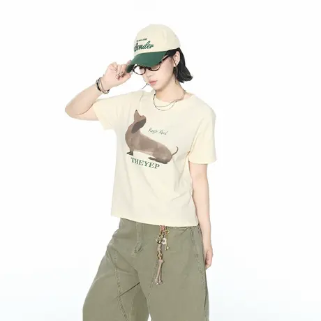 2025夏季新款正肩修身短款印花短袖T恤女ins甜酷辣妹风显瘦上衣潮图片