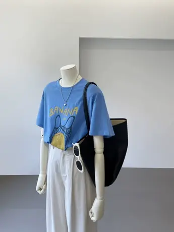 2024夏季新款韩版宽松休闲圆领字母T恤女短袖雪花棉凉感百搭上衣商品大图