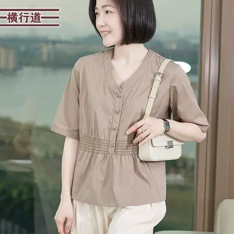 V领半袖衬衫设计感小众短袖衬衣纯色2025夏装宽松上衣百搭女装图片