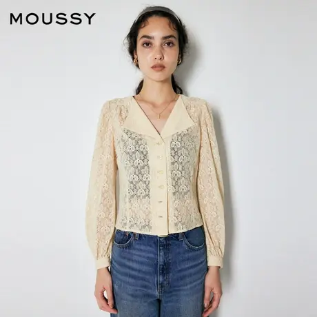 下）MOUSSY  春季新品V领灯笼袖立体钩花长袖衬衫女010FAH30-6190商品大图