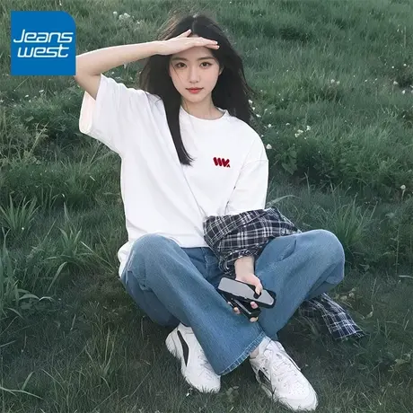 KV真维斯纯棉短袖女t恤2025新款爆款夏季宽松白色中学生半袖上衣商品大图