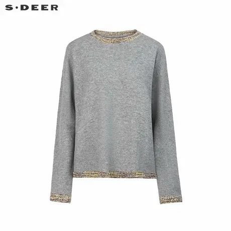 sdeer圣迪奥女装罗纹圆领撞色针织宽松毛衣S244Z3534商品大图
