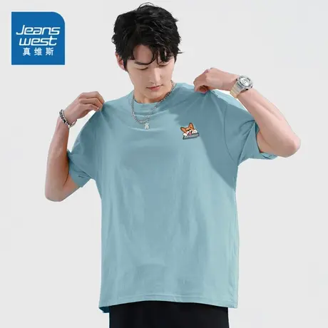 JR真维斯男装趣味小狗印花休闲上衣 夏季男士纯棉短袖T恤打底衫男图片