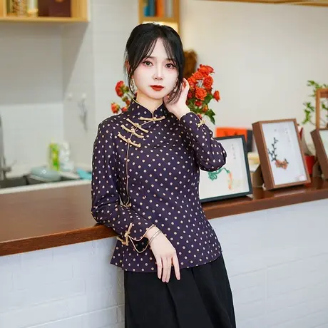 筠雅春季新款新中式复古显瘦旗袍式上衣时尚气质唐装上衣女25J048商品大图