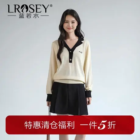 蓝若水大码女装撞色v领针织衫胖mm秋装时尚遮肚减龄毛衣商品大图