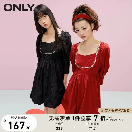 ONLY奥莱夏季复古泡泡袖方领公主裙港风连衣裙女商品大图