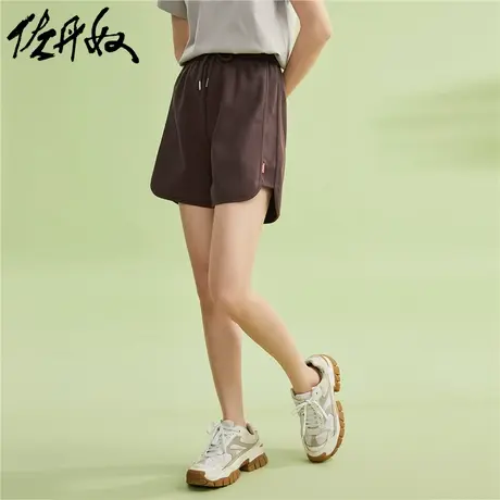 佐丹奴短裤女装针织品牌绣标破骨松紧腰休闲短裤 18403701商品大图