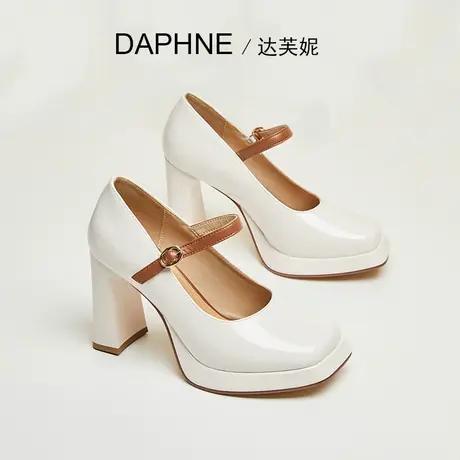 Daphne达芙妮 小个子网红穿搭~粗跟单鞋女夏浅口软底一脚蹬高跟鞋商品大图