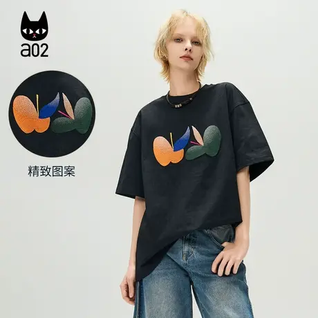 a02【ET自然系列】圆领宽松短袖T恤女2025夏季新款设计感上衣图片