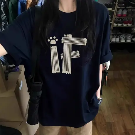 美式复古纯棉短袖T恤女夏季2025新款宽松打底衫韩版内搭外穿上衣图片