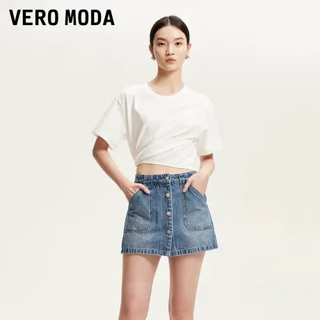 Vero Moda奥莱牛仔短裤女2025夏季新款双侧插袋高腰排扣时尚裙裤商品大图