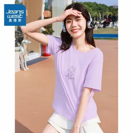 【商场同款】真维斯女装2025夏季新款舒适纯棉圆领印花短袖T恤衫图片