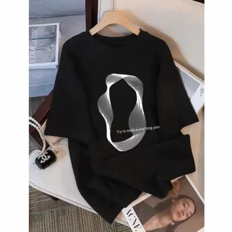 黑色纯棉短袖T恤女2025春新款韩版大码宽松休闲小个子夏体恤上衣商品大图