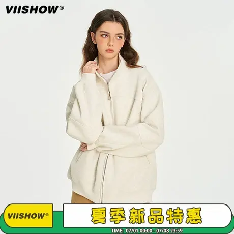 VIISHOW立领美式开衫卫衣男2025新款秋装上衣双拉链外套运动休闲商品大图