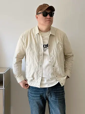 DAEVU春夏薄料韩系杏色大号潮胖子加肥加大码男士翻领夹克外套商品大图