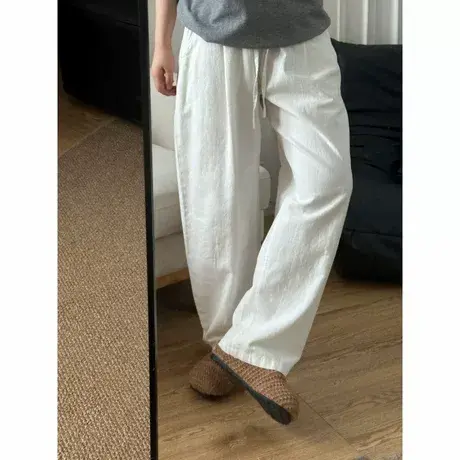 白色裤子男夏季薄款冰丝直筒男裤山本阔腿宽松男士休闲九分裤男款图片