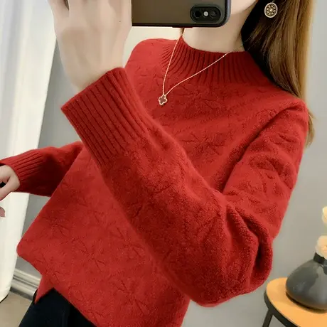 半高领毛衣秋季2023新款女装针织打底衫女内搭宽松暖色系上衣洋气图片