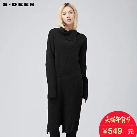 sdeer圣迪奥女装冬装条纹中长款高领毛衣针织衫连衣裙S16483576图片