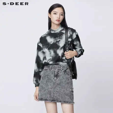 sdeer圣迪奥宽松半高领水墨晕染短款卫衣外套女S21362201图片