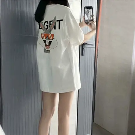 正肩t恤短袖女夏季新款纯棉法式小众设计感下衣失踪oversize上衣图片