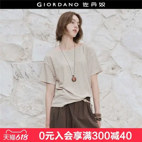 设计师款佐丹奴短袖T恤女夏季薄款后领扭结镂空圆领上衣18325611图片