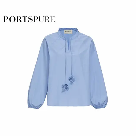 宝姿PORTSPURE女装2025早秋新品法式优雅V领系带花卉棉感衬衫商品大图