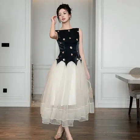 欧根纱大摆裙无袖连衣裙商品大图