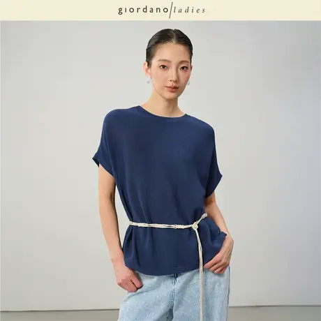 GL2025夏季新款短袖针织衫女A型下摆圆领连袖针织上衣女02355050商品大图