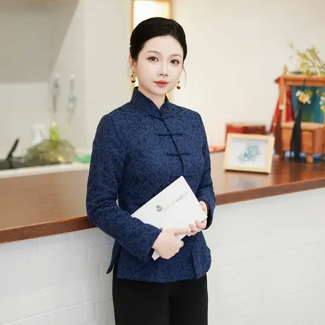 筠雅冬季新款唐装女中国风旗袍夹棉加厚保暖新中式盘扣棉衣24J459商品大图