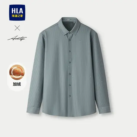 HLA/海澜之家轻商务时尚系列长袖衬衫25秋冬新加绒保暖条纹上衣男商品大图