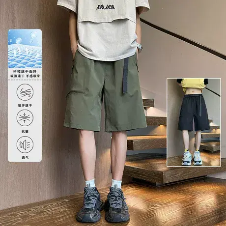 ins潮牌休闲短裤男夏季新款美式简约宽松篮球裤抽绳运动五分裤子图片