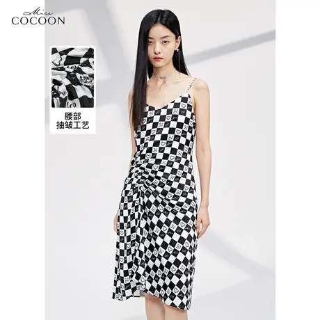 missCOCOON法式吊带连衣裙女2023新款夏季格子印花设计感小众裙子图片