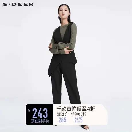 sdeer圣迪奥女装V领不规则拼接背带长裤S221Z1002🍳商品大图