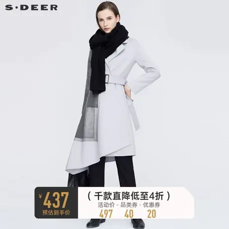 sdeer圣迪奥冬季休闲平驳领印花收腰不规则毛呢大衣女S20481829🏿商品大图